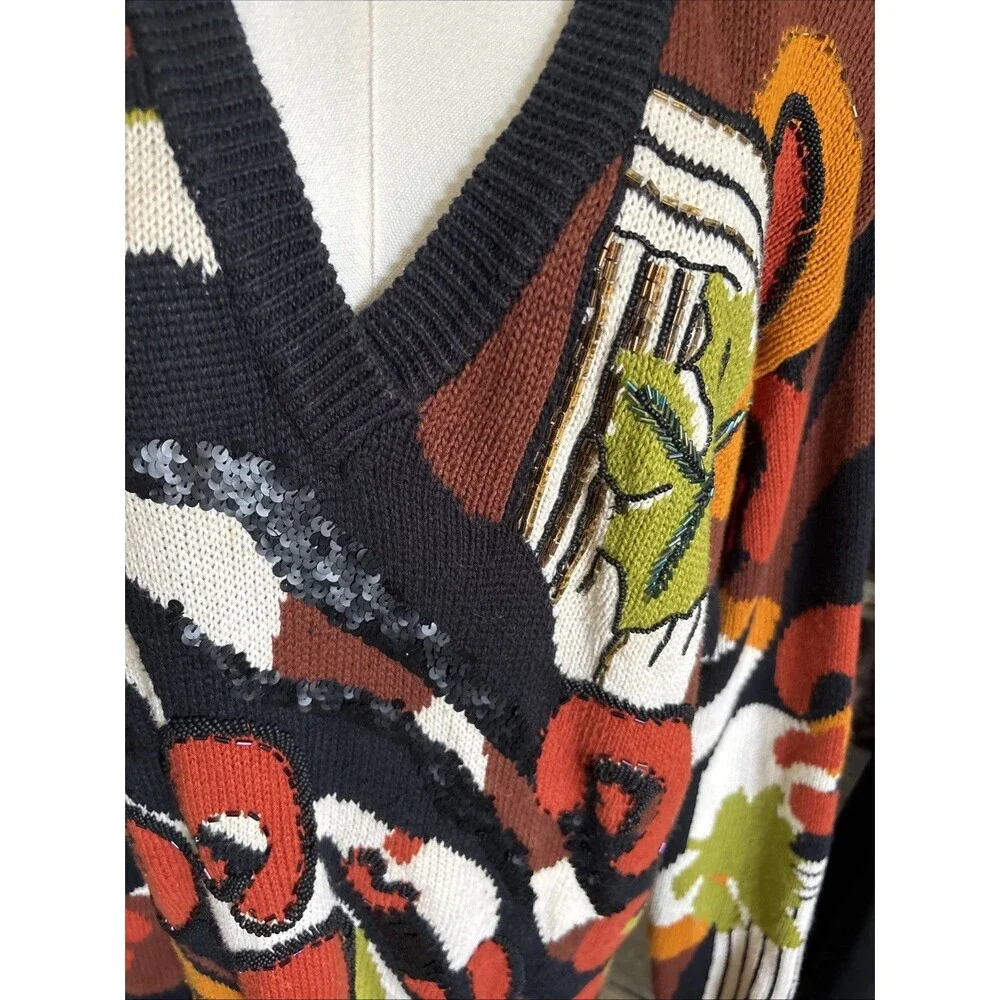 Vintage 90s IB Diffusion Sweater Oversized Knit Fall Sz M 1993 Abstract